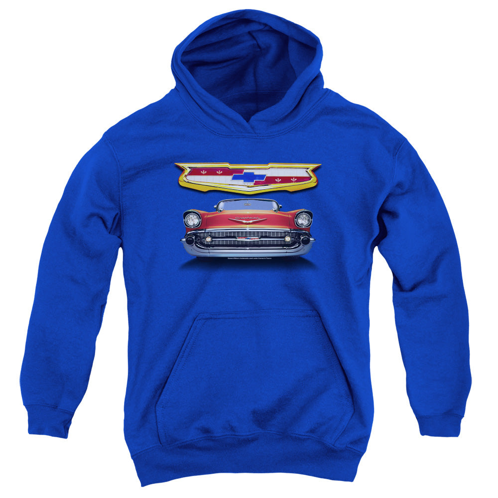 CHEVROLET/1957 BEL AIR GRILLE - YOUTH PULLOVER HOODIE - ROYAL BLUE