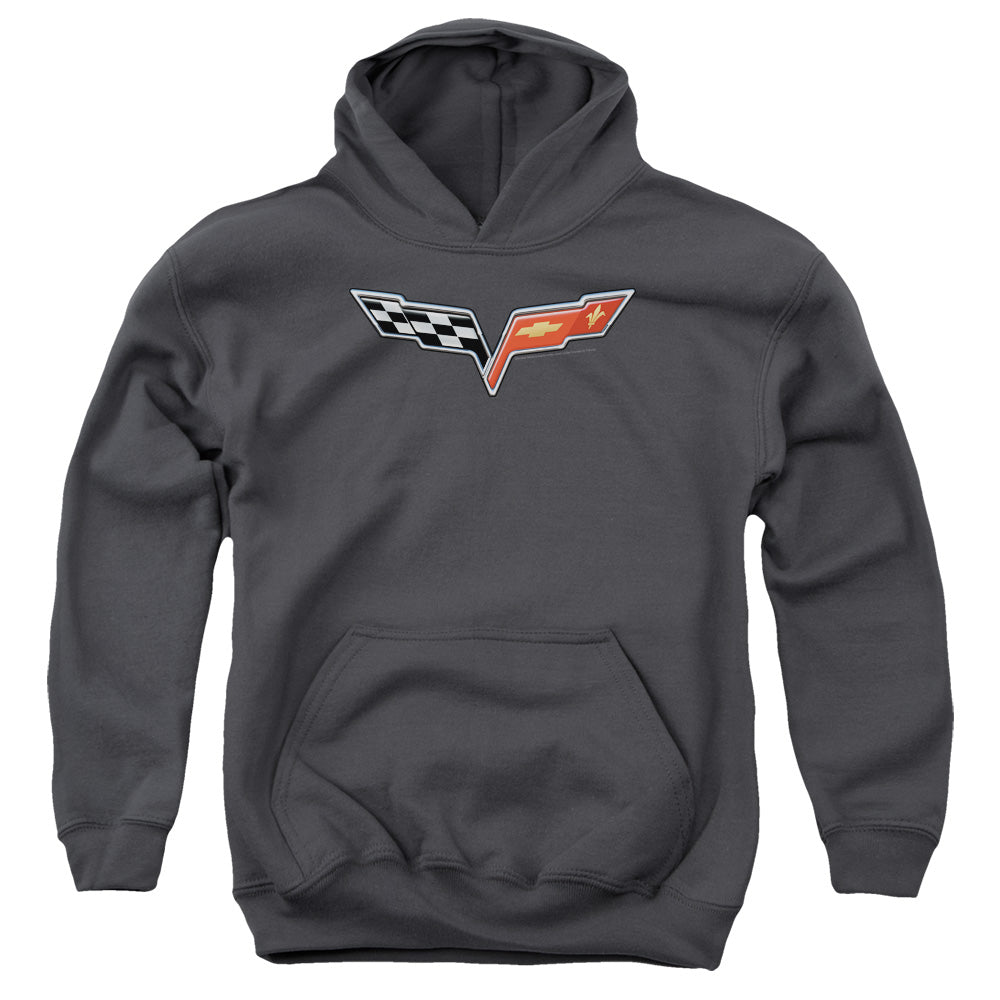 CHEVROLET/THE VETTE MEDALLION - YOUTH PULLOVER HOODIE - CHARCOAL