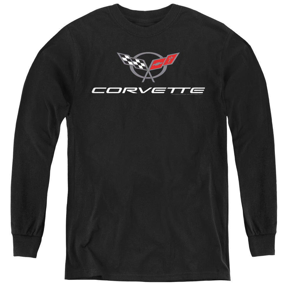 CHEVROLET/CORVETTE MODERN EMBLEM - YOUTH LONG SLEEVE TEE - BLACK