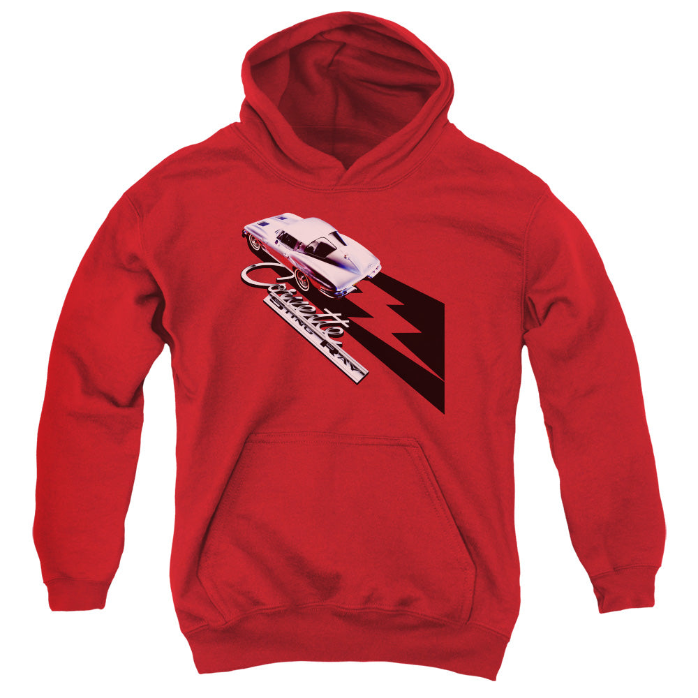 CHEVROLET/SPLIT WINDOW STING RAY - YOUTH PULLOVER HOODIE - RED
