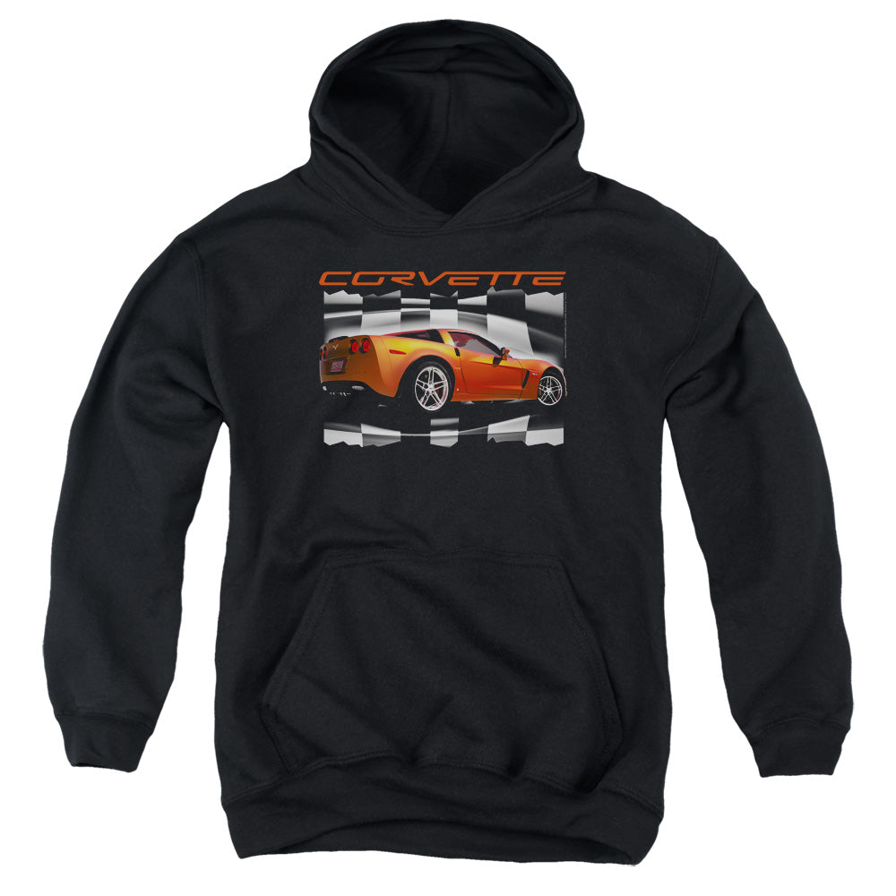 CHEVROLET/ORANGE Z06 VETTE - YOUTH PULLOVER HOODIE - BLACK