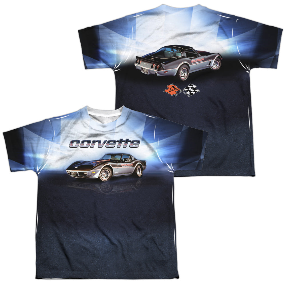CHEVROLET/BLUE VETTE CHECK FLAG (FRONT/BACK PRINT) - S/S YOUTH POLY CREW - MULTI