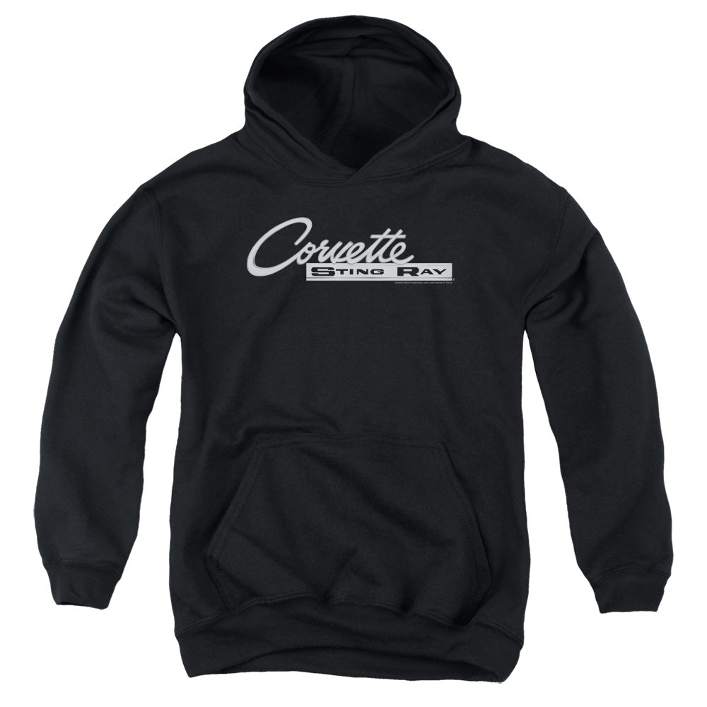 CHEVROLET/CHROME STINGRAY LOGO - YOUTH PULLOVER HOODIE - BLACK