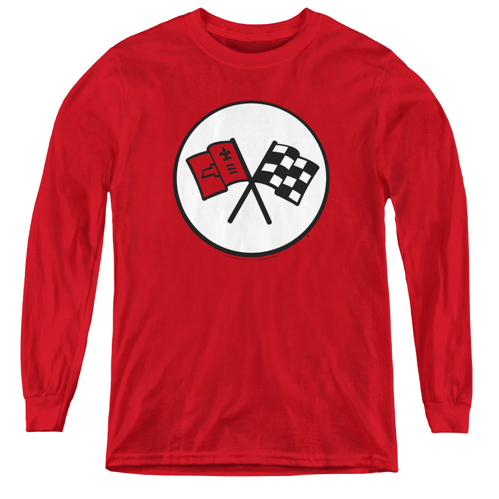 CHEVROLET/2ND GEN VETTE LOGO - YOUTH LONG SLEEVE TEE - RED