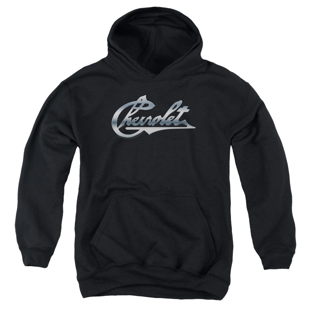 CHEVROLET/CHROME VINTAGE CHEVY BOWTIE - YOUTH PULLOVER HOODIE - BLACK