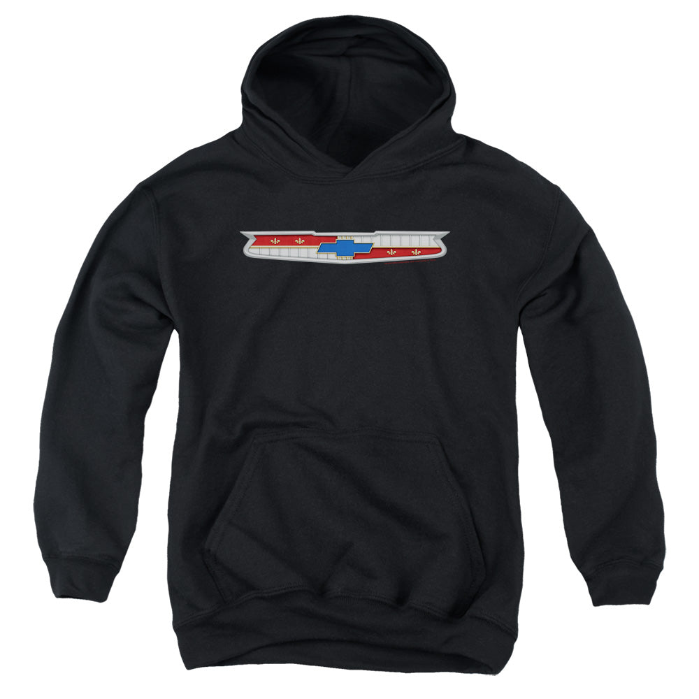 CHEVROLET/56 BEL AIR EMBLEM - YOUTH PULLOVER HOODIE - BLACK