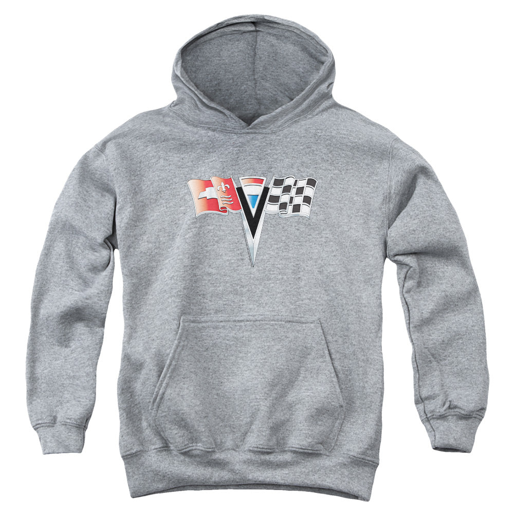 CHEVROLET/2ND GEN VETTE NOSE EMBLEM - YOUTH PULLOVER HOODIE - ATHLETIC HEATHER