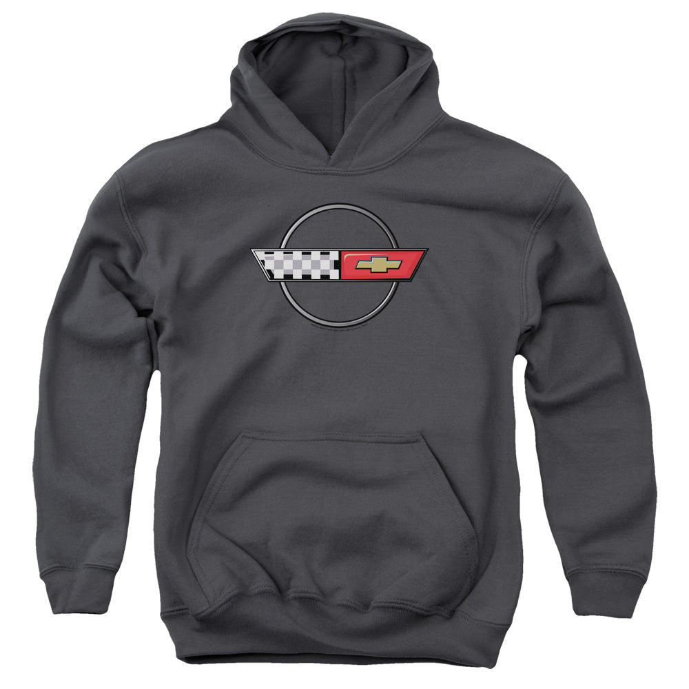 CHEVROLET/4TH GEN VETTE LOGO - YOUTH PULLOVER HOODIE - CHARCOAL