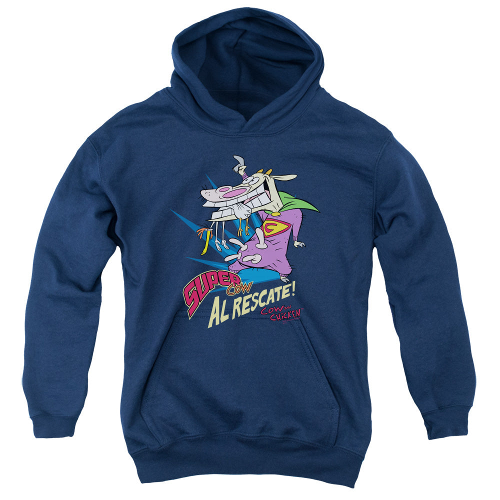 COW AND CHICKEN/SUPER COW - YOUTH PULLOVER HOODIE - NAVY