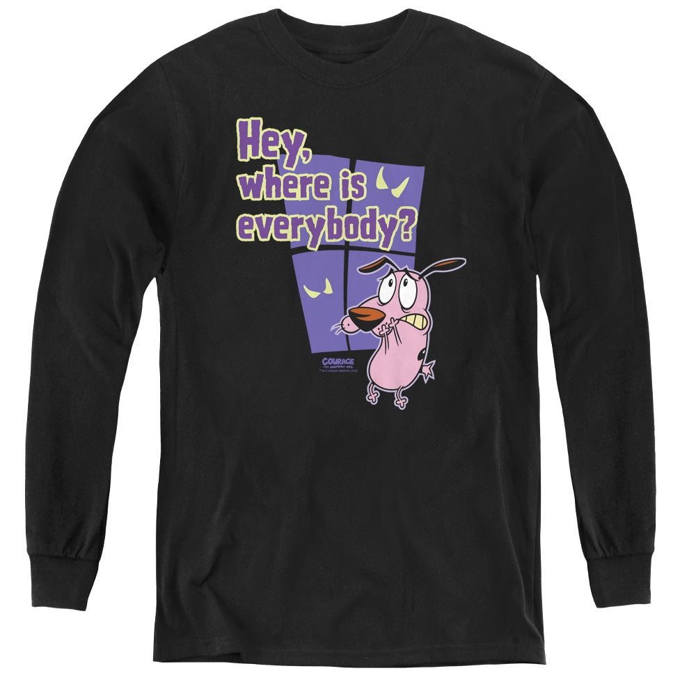 COURAGE THE COWARDLY DOG/WHERE IS EVERYBODY - YOUTH LONG SLEEVE TEE - BLACK