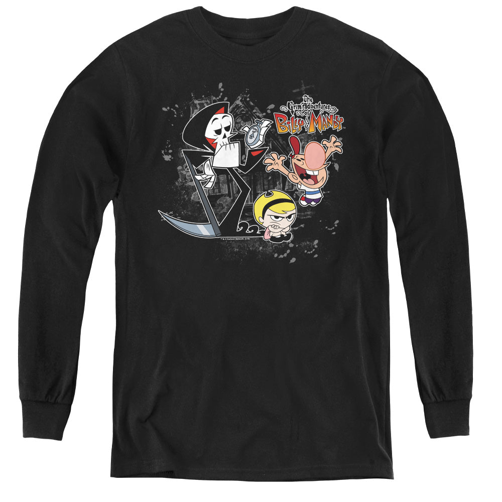 BILLY & MANDY/SPLATTER CAST - YOUTH LONG SLEEVE TEE - BLACK