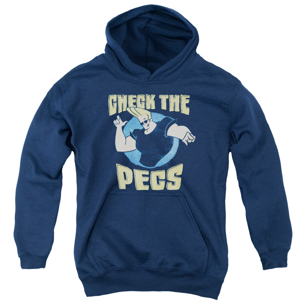 JOHNNY BRAVO/CHECK THE PECTS - YOUTH PULLOVER HOODIE - NAVY