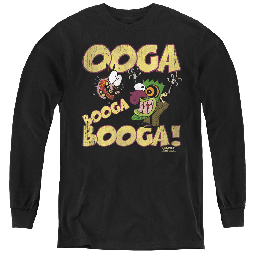 COURAGE THE COWARDLY DOG/OOGA BOOGA BOOGA - YOUTH LONG SLEEVE TEE - BLACK