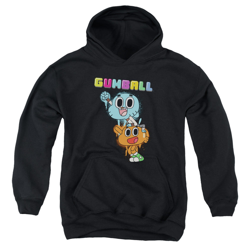 AMAZING WORLD OF GUMBALL/GUMBALL SPRAY - YOUTH PULLOVER HOODIE - BLACK