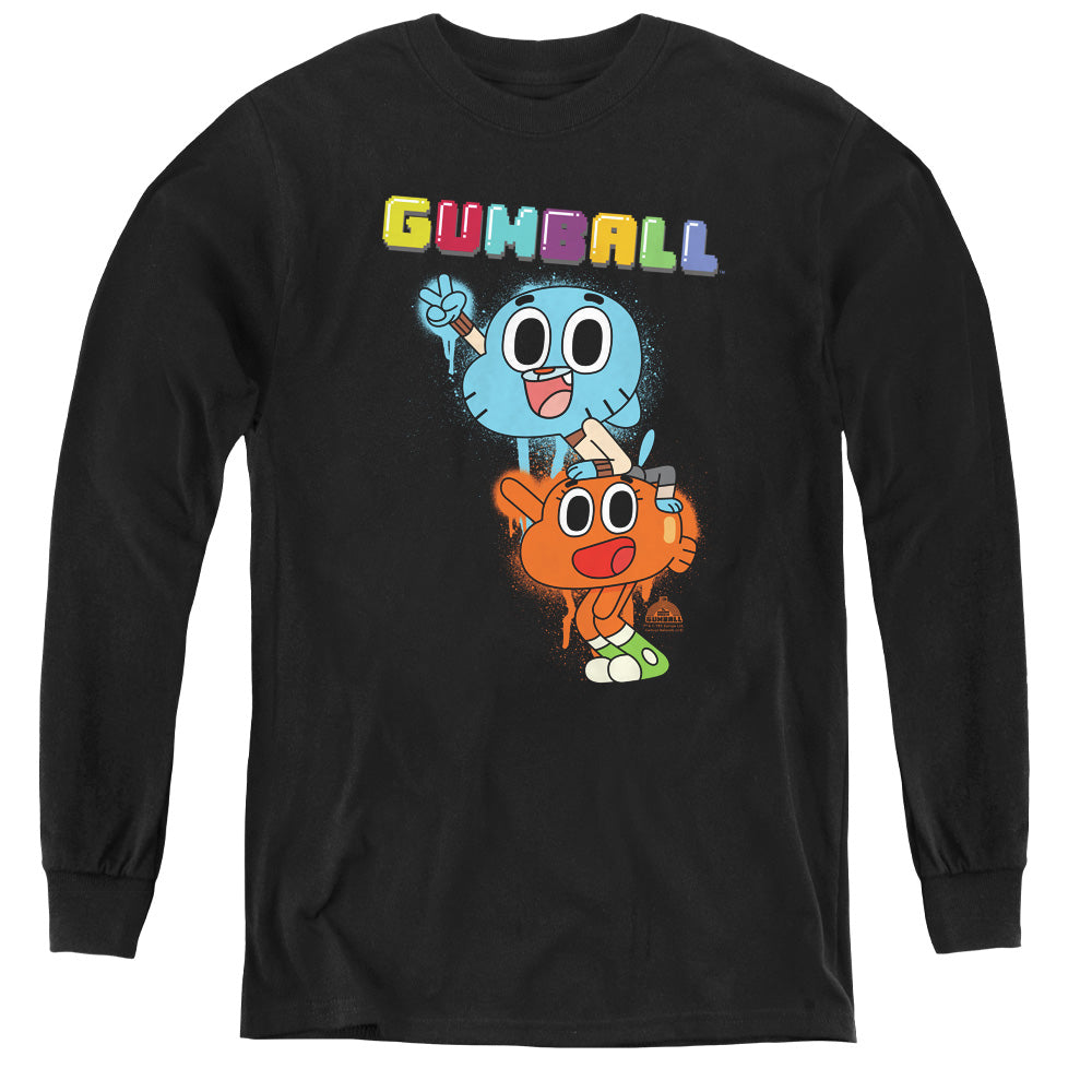 AMAZING WORLD OF GUMBALL/GUMBALL SPRAY - YOUTH LONG SLEEVE TEE - BLACK