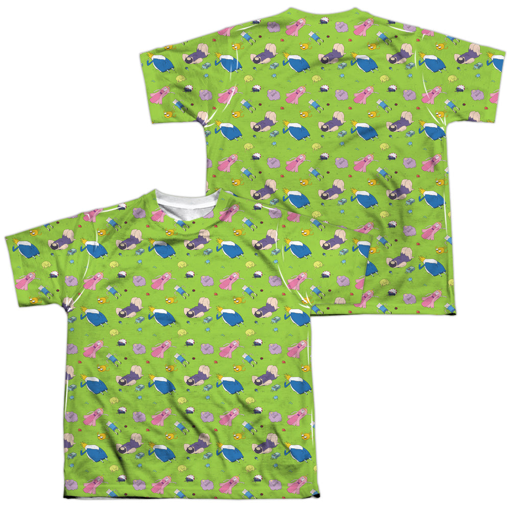 ADVENTURE TIME/GREEN FIELDS (FRONT/BACK PRINT) - S/S YOUTH POLY CREW - MULTI