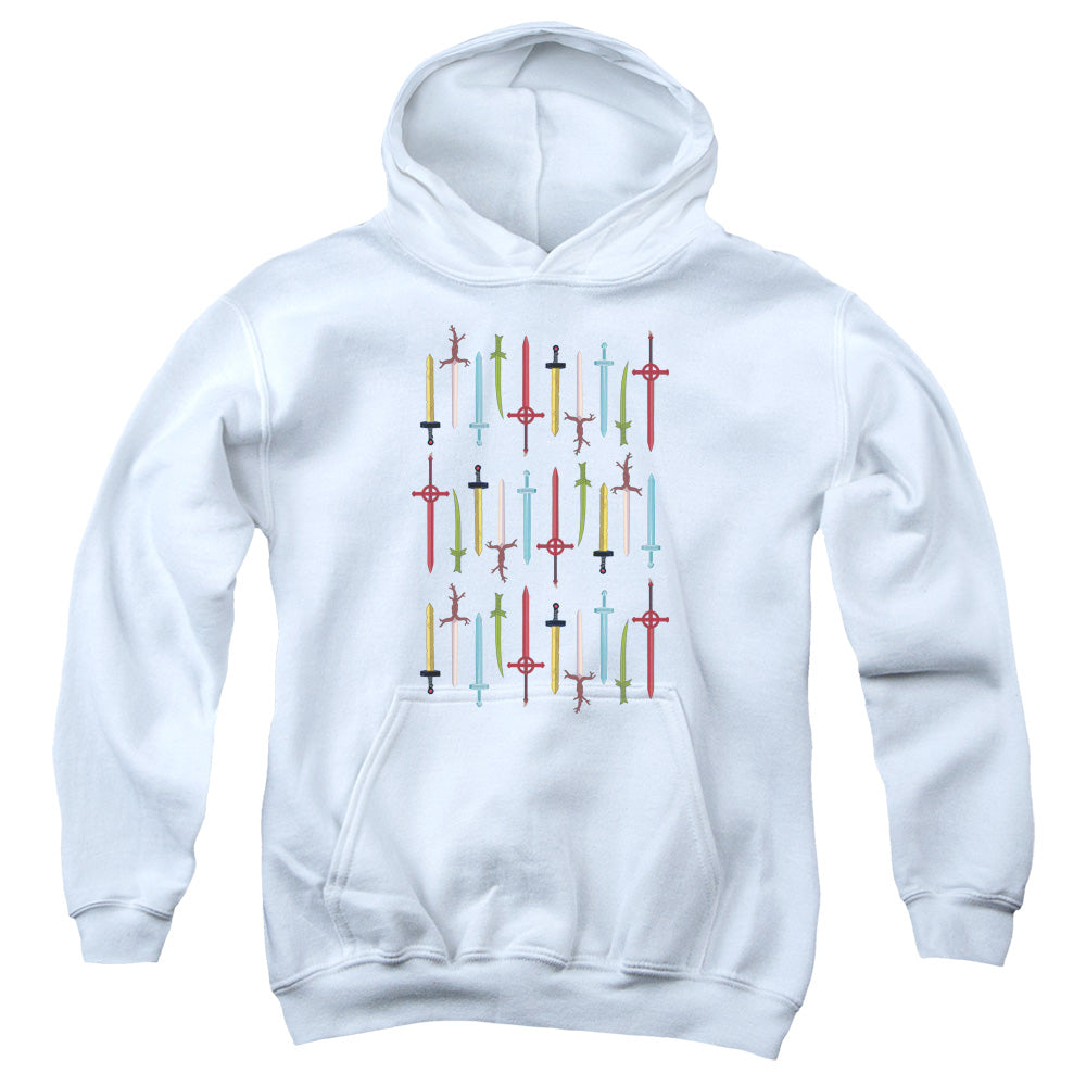 ADVENTURE TIME/SWORDS - YOUTH PULLOVER HOODIE - WHITE
