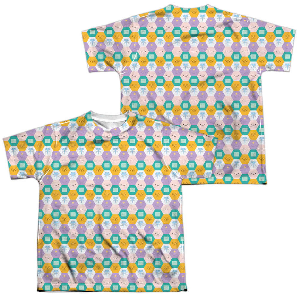 ADVENTURE TIME/HEXAGON PATTERN (FRONT/BACK PRINT) - S/S YOUTH POLY CREW - MULTI