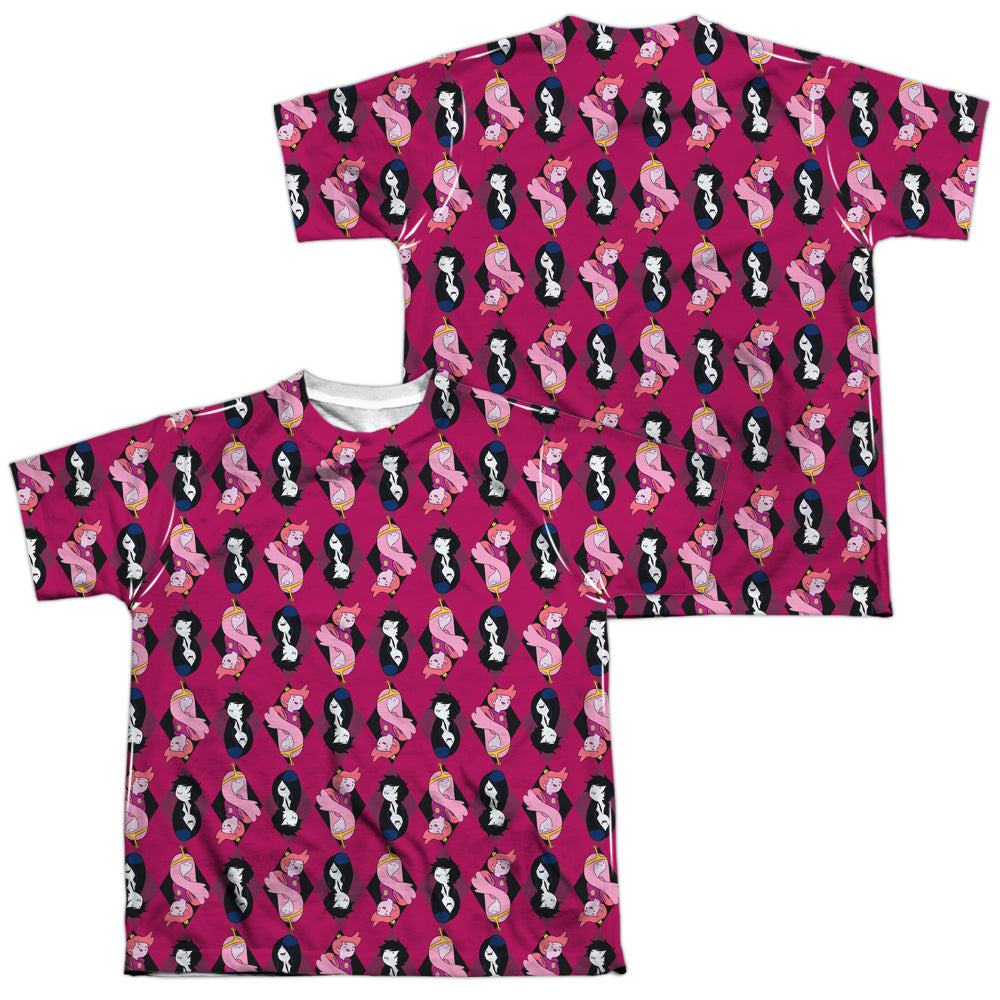 ADVENTURE TIME/ALLOVER DIAMONDS (FRONT/BACK PRINT) - S/S YOUTH POLY CREW - MULTI