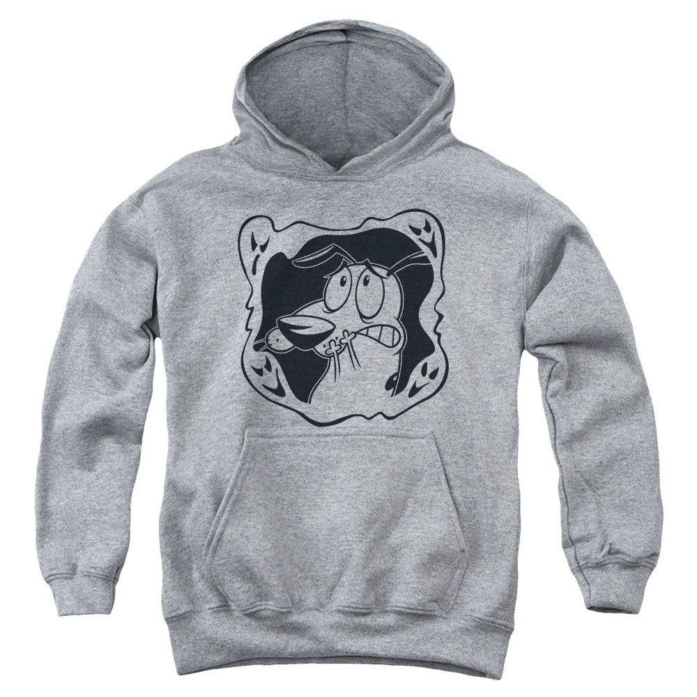 COURAGE THE COWARDLY DOG/GHOST FRAME - YOUTH PULLOVER HOODIE - ATHLETIC HEATHER