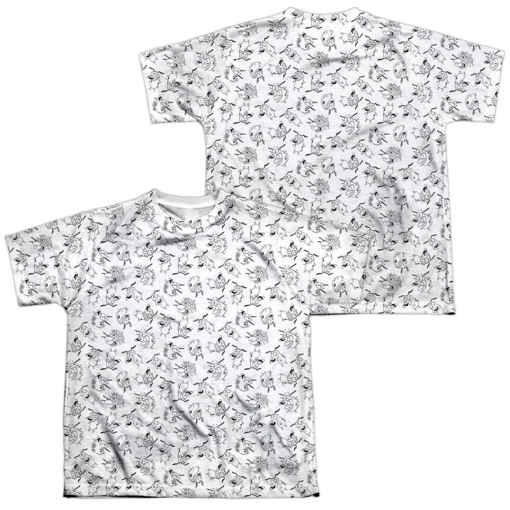 COURAGE THE COWARDLY DOG/SCREAM PATTERN (FRONT/BACK PRINT) - S/S YOUTH POLY CREW - MULTI