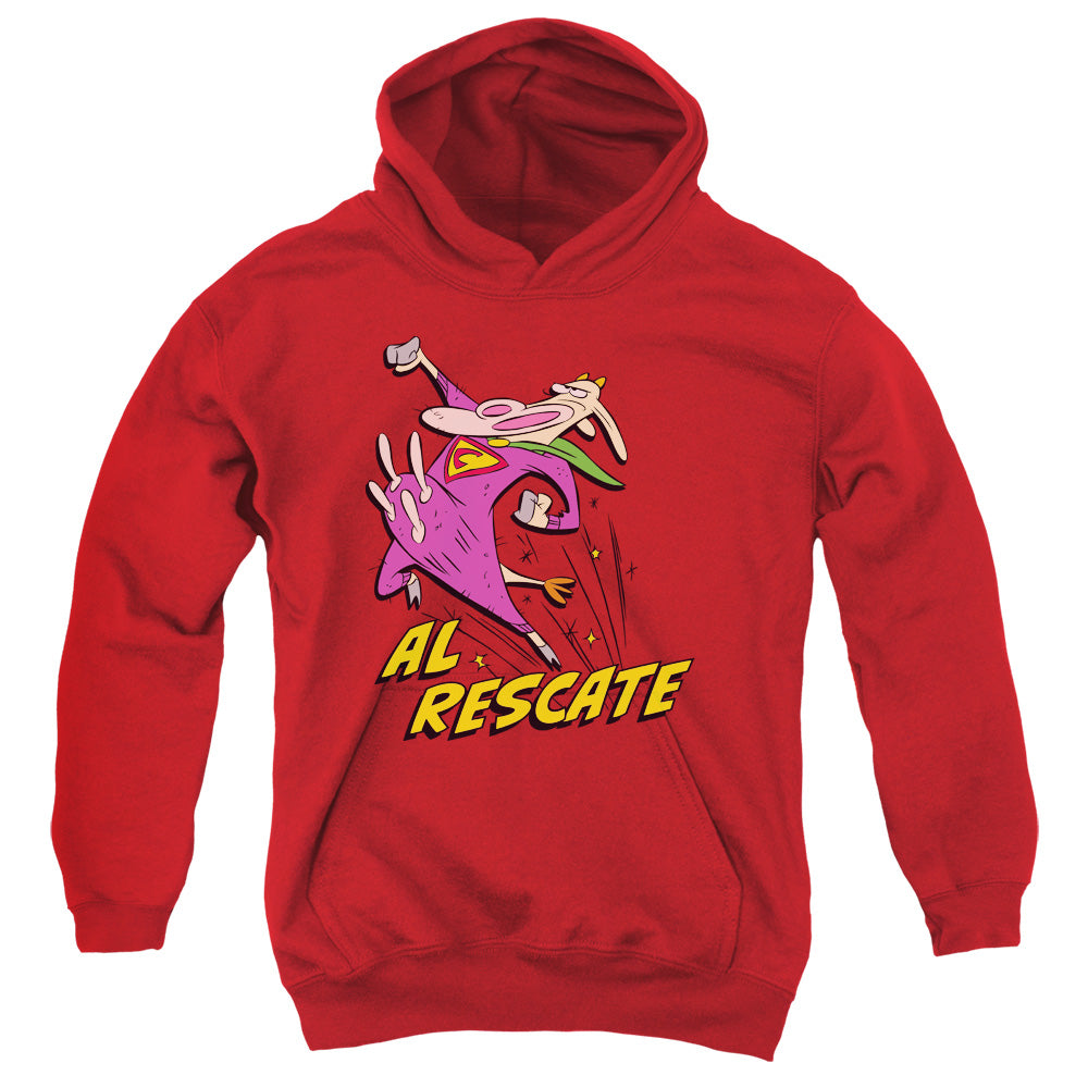 COW AND CHICKEN/AL RESCATE - YOUTH PULLOVER HOODIE - RED