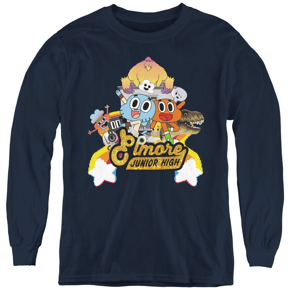 AMAZING WORLD OF GUMBALL/ELMORE JUNIOR HIGH - YOUTH LONG SLEEVE TEE - NAVY