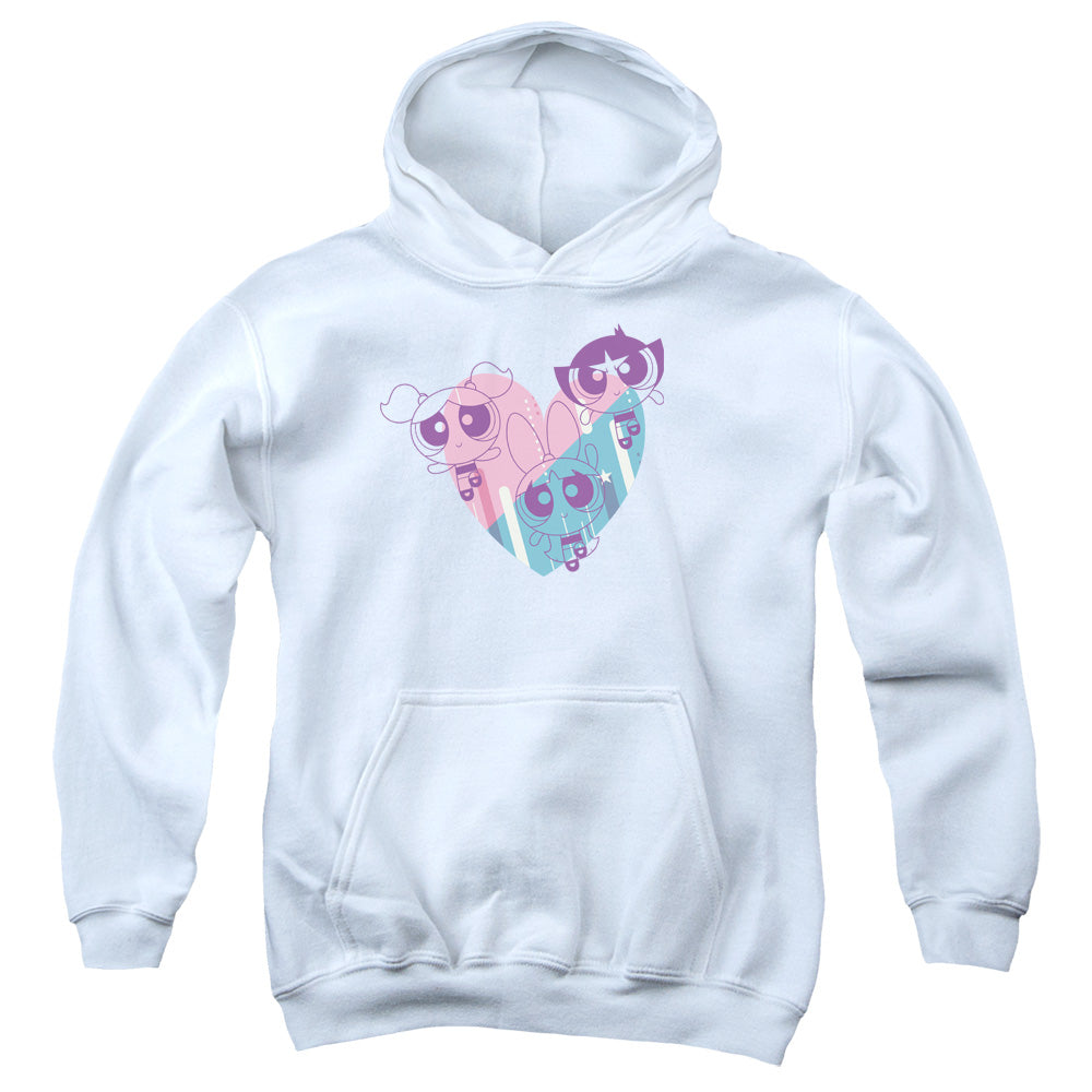 POWERPUFF GIRLS/POWERPUFF HEART - YOUTH PULLOVER HOODIE - WHITE