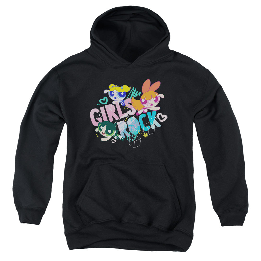 POWERPUFF GIRLS/GIRLS ROCK - YOUTH PULLOVER HOODIE - BLACK