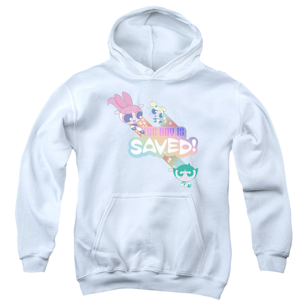POWERPUFF GIRLS/THE DAY IS SAVED - YOUTH PULLOVER HOODIE - WHITE