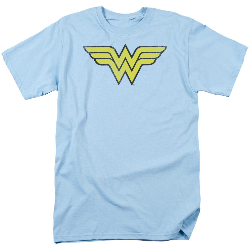 DC WONDER WOMAN/WW LOGO DISTRESSED - S/S ADULT 18/1 - LIGHT BLUE