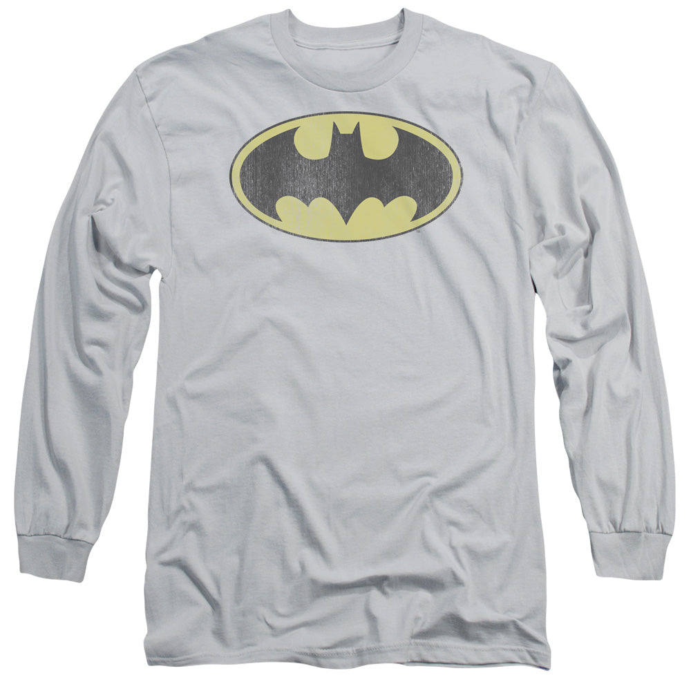 DC BATMAN/RETRO BAT LOGO DISTRESSED - L/S ADULT 18/1 - SILVER