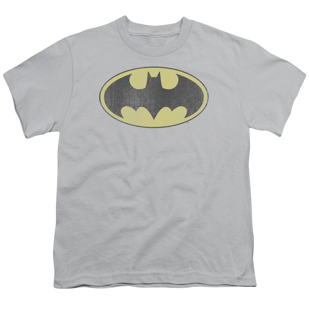 DC BATMAN/RETRO BAT LOGO DISTRESSED - S/S YOUTH 18/1 - SILVER