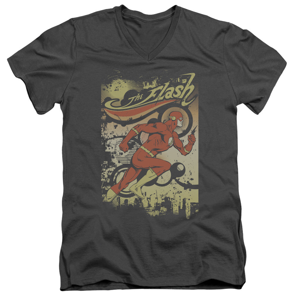 DC FLASH/JUST PASSING THROUGH - S/S ADULT V-NECK 30/1 - CHARCOAL