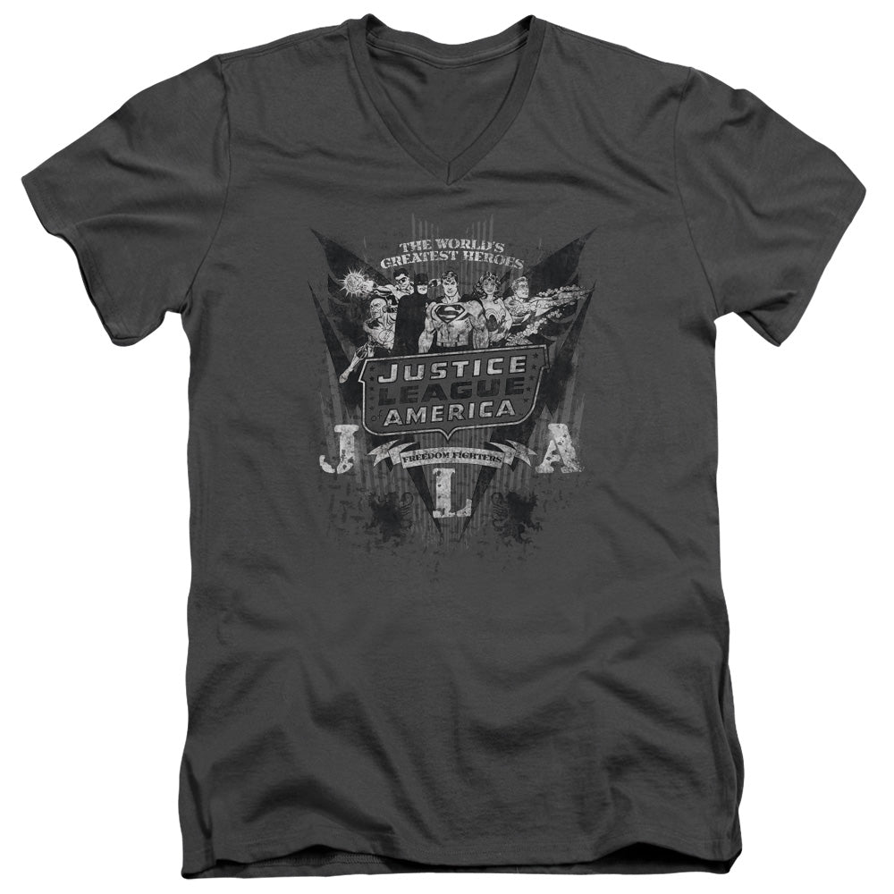 DC/GREATEST HEROES - S/S ADULT V-NECK 30/1 - CHARCOAL