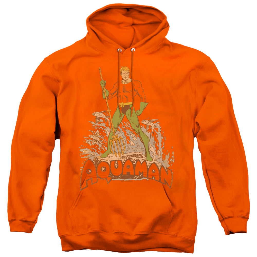 DC/AQUAMAN DISTRESSED - ADULT PULLOVER HOODIE - ORANGE
