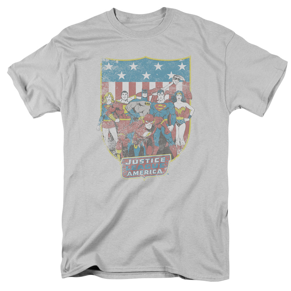 DC/JLA AMERICAN SHIELD - S/S ADULT 18/1 - SILVER