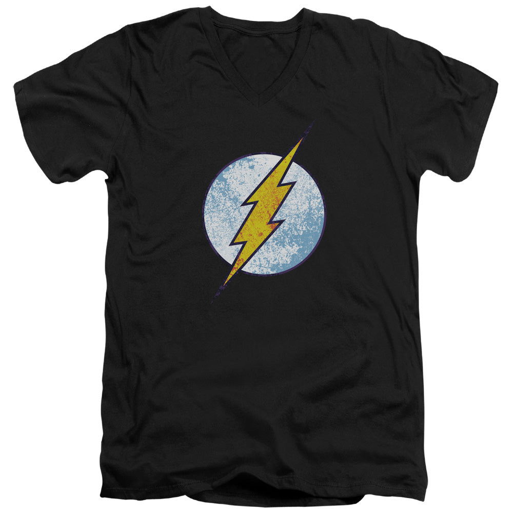 DC FLASH/FLASH NEON DISTRESS LOGO - S/S ADULT V-NECK 30/1 - BLACK