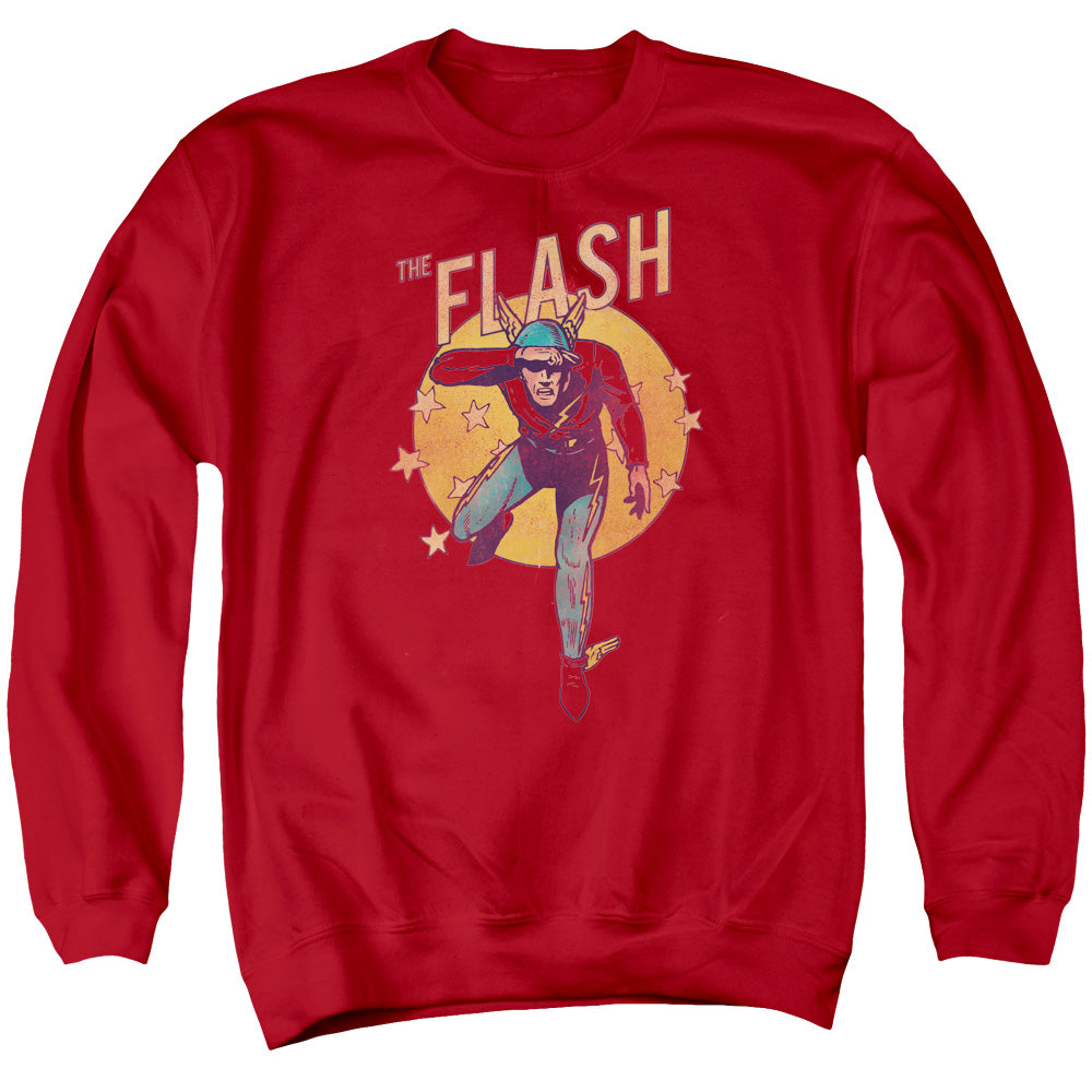 DC FLASH/CIRCLE & STARS - ADULT CREWNECK SWEATSHIRT - RED