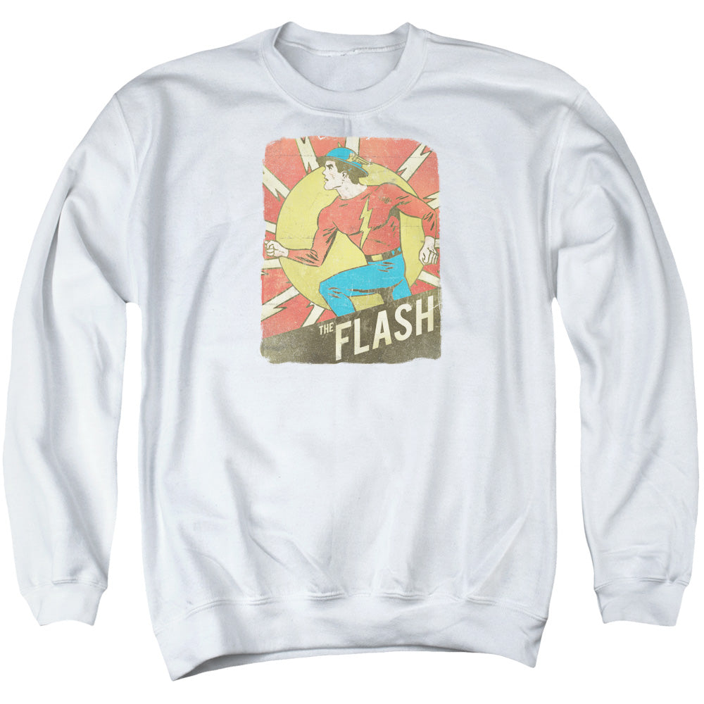 DC FLASH/TATTERED POSTER - ADULT CREWNECK SWEATSHIRT - WHITE