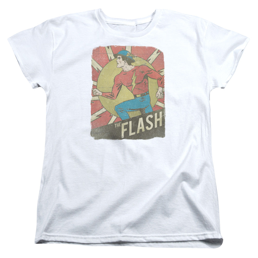 DC FLASH/TATTERED POSTER - S/S WOMENS TEE - WHITE