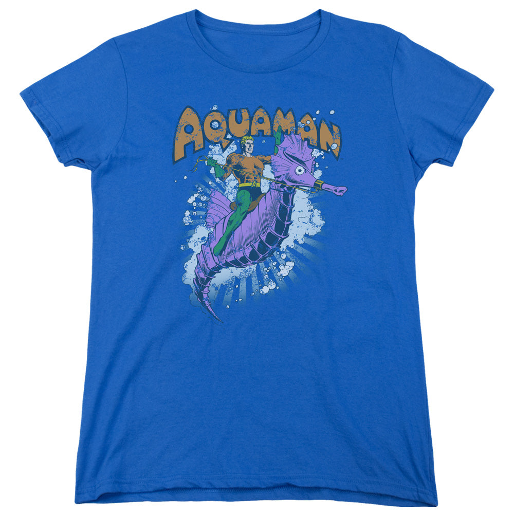 DC/AQUAMAN RIDE FREE - S/S WOMENS TEE - ROYAL BLUE