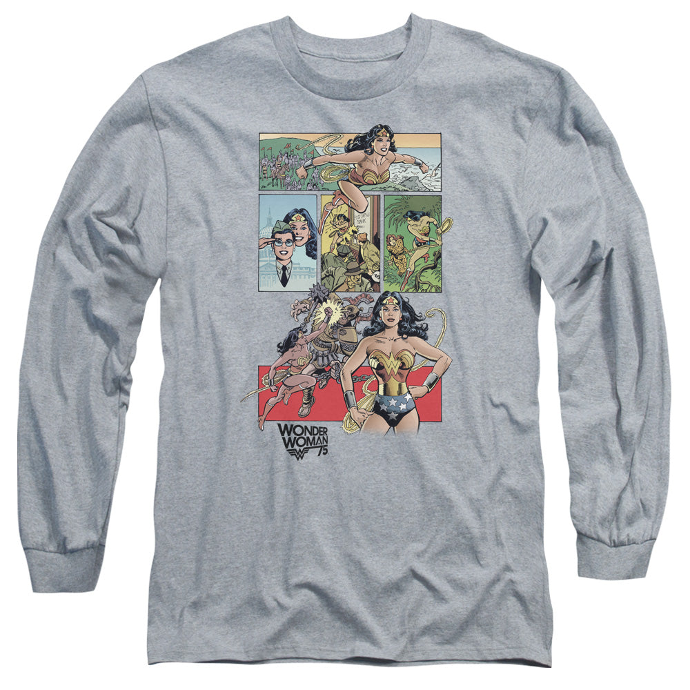 WONDER WOMAN/WW75 COMIC PAGE - L/S ADULT 18/1 - ATHLETIC HEATHER