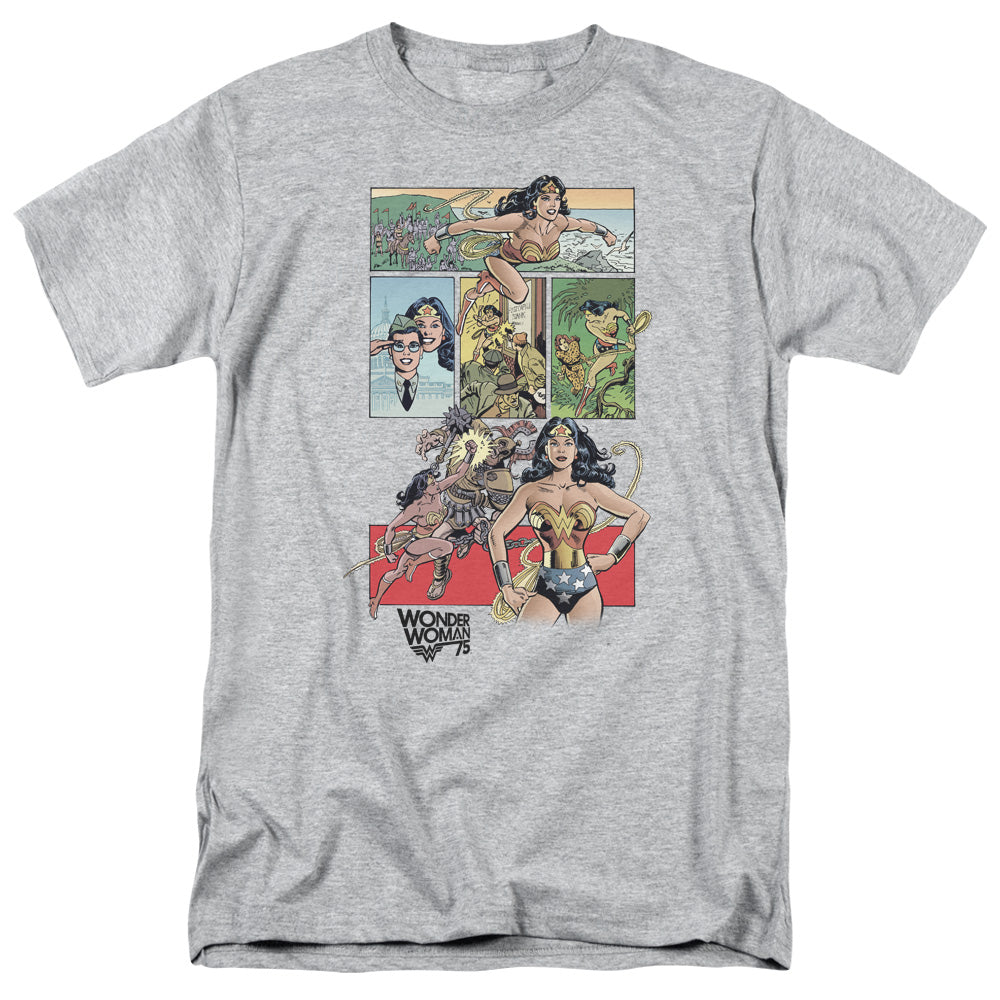 WONDER WOMAN/WW75 COMIC PAGE - S/S ADULT 18/1 - ATHLETIC HEATHER