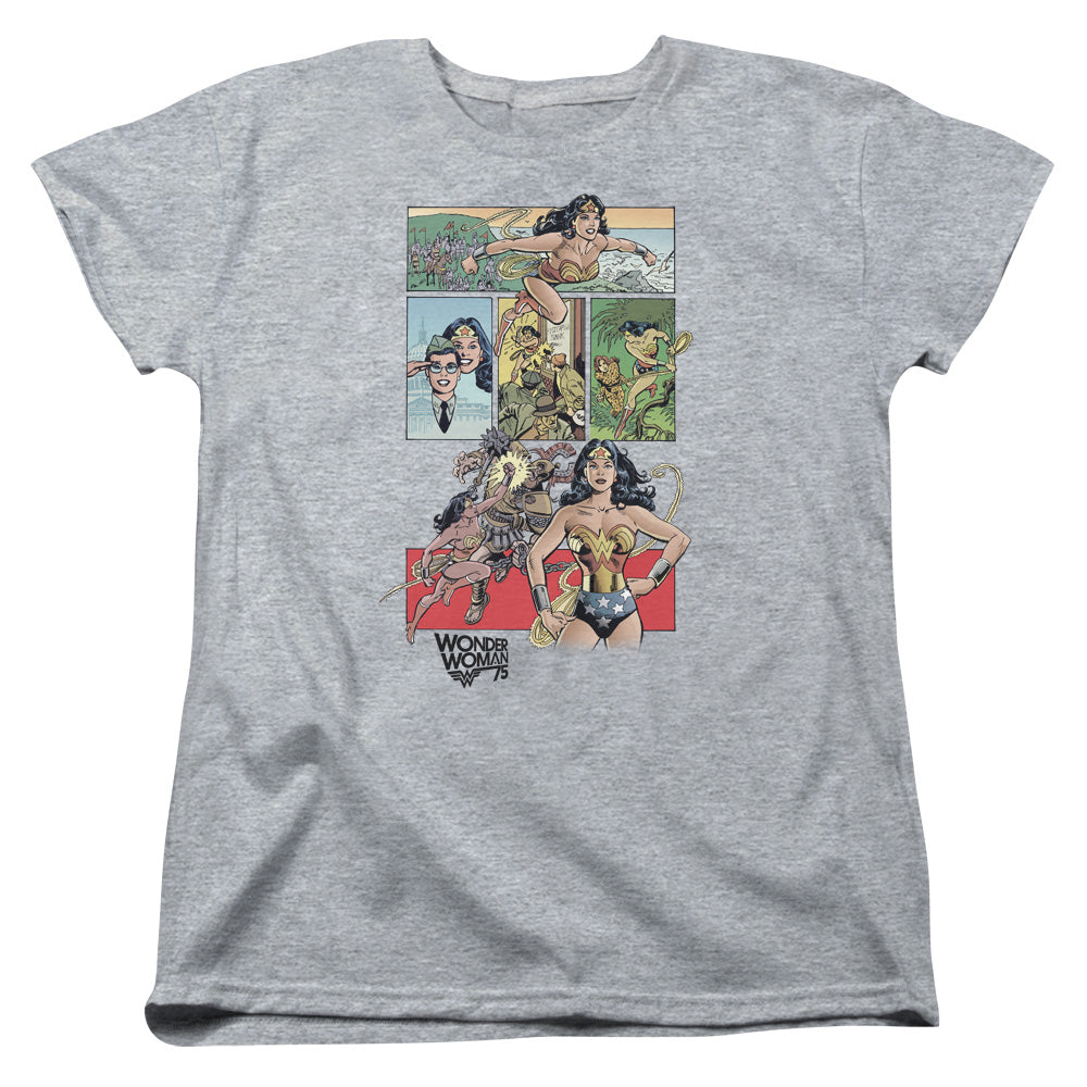 WONDER WOMAN/WW75 COMIC PAGE - S/S WOMENS TEE - ATHLETIC HEATHER
