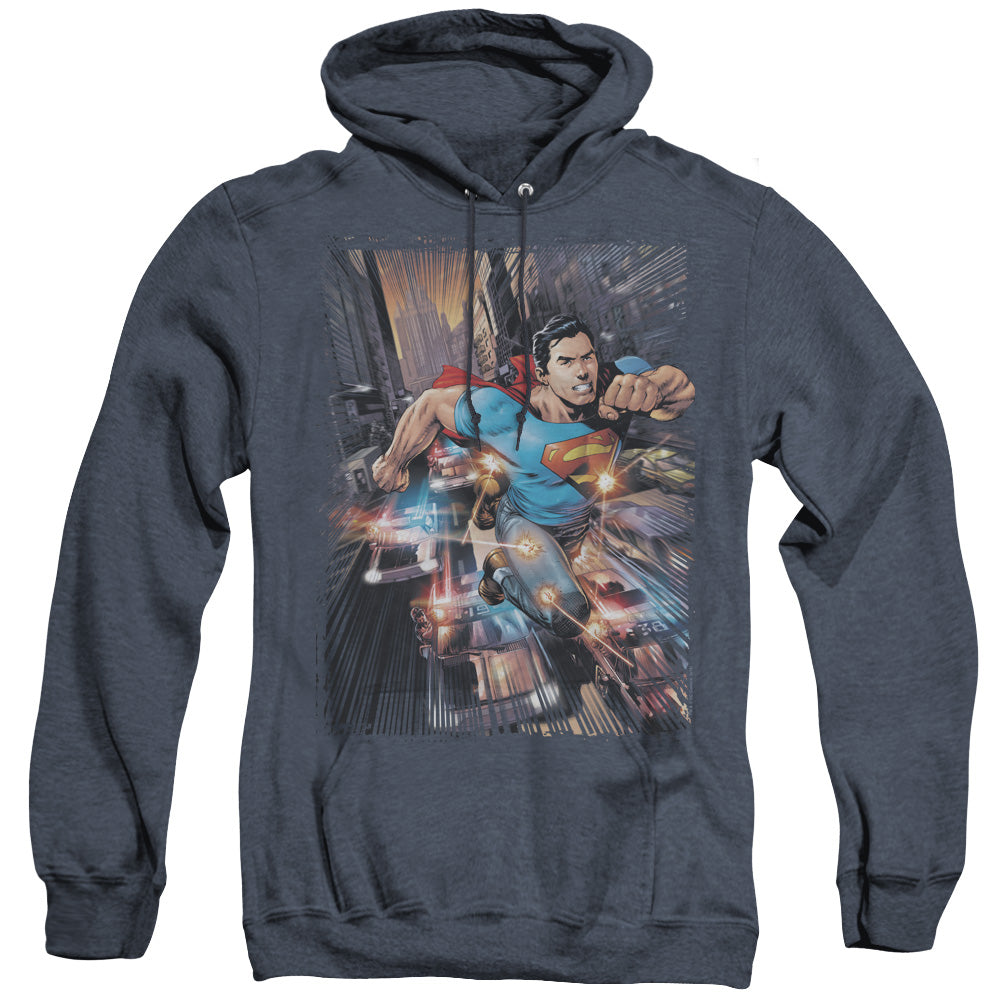 SUPERMAN/ACTION COMICS #1 - ADULT HEATHER HOODIE - NAVY