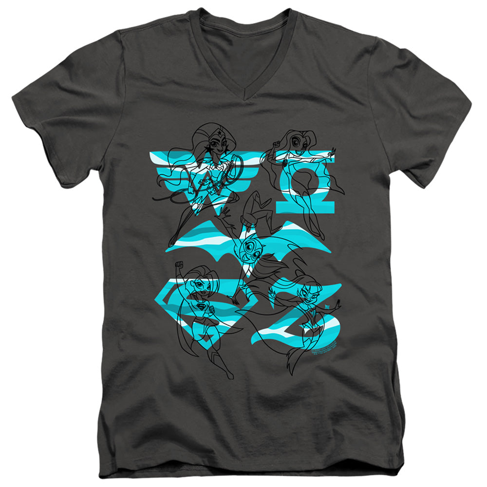 DC SUPERHERO GIRLS/LINE ART GROUP - S/S ADULT V-NECK 30/1 - CHARCOAL