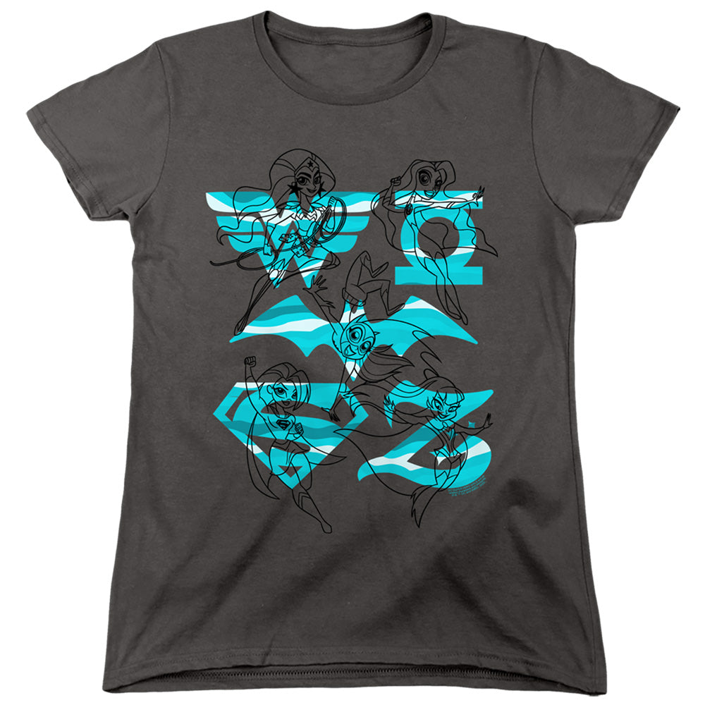 DC SUPERHERO GIRLS/LINE ART GROUP - S/S WOMENS TEE - CHARCOAL