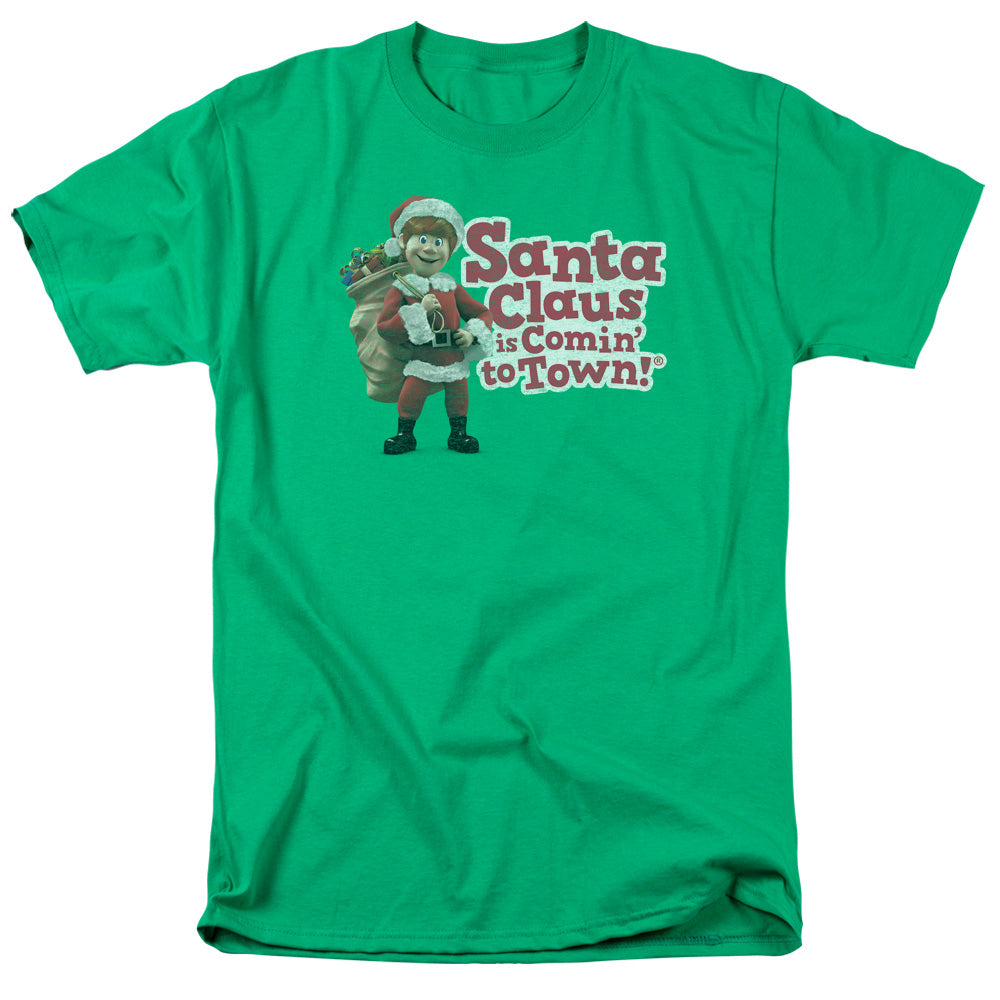 SANTA CLAUS IS COMIN TO TOWN/SANTA LOGO - S/S ADULT 18/1  -  KELLY GREEN