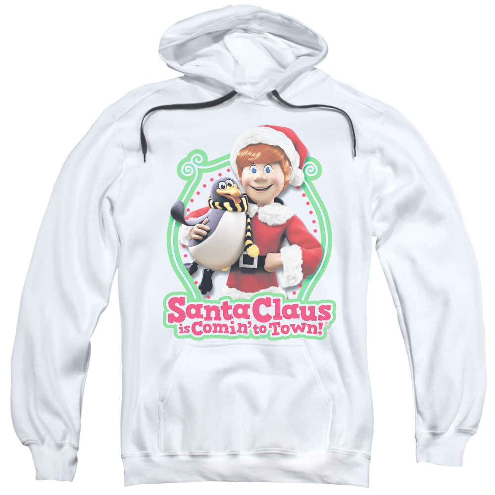 SANTA CLAUS IS COMIN TO TOWN/PENGUIN - ADULT PULLOVER HOODIE - WHITE